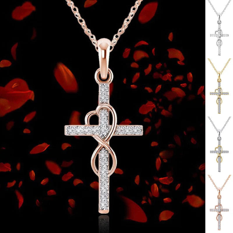 Alloy diamond eight-character cross necklace in gold, silver, and rose gold with adjustable length