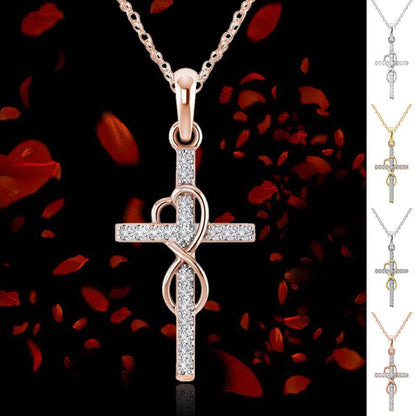 Alloy diamond eight-character cross necklace in gold, silver, and rose gold with adjustable length