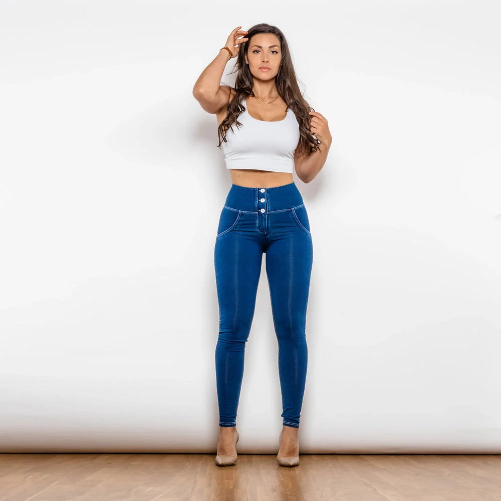 Shascullfites Melody Button Up Push Up Effect Jeans for Women in Dark Blue