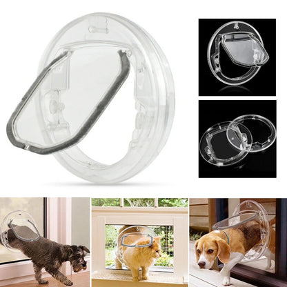 Round transparent pet door for cats and small dogs with 4-way lock