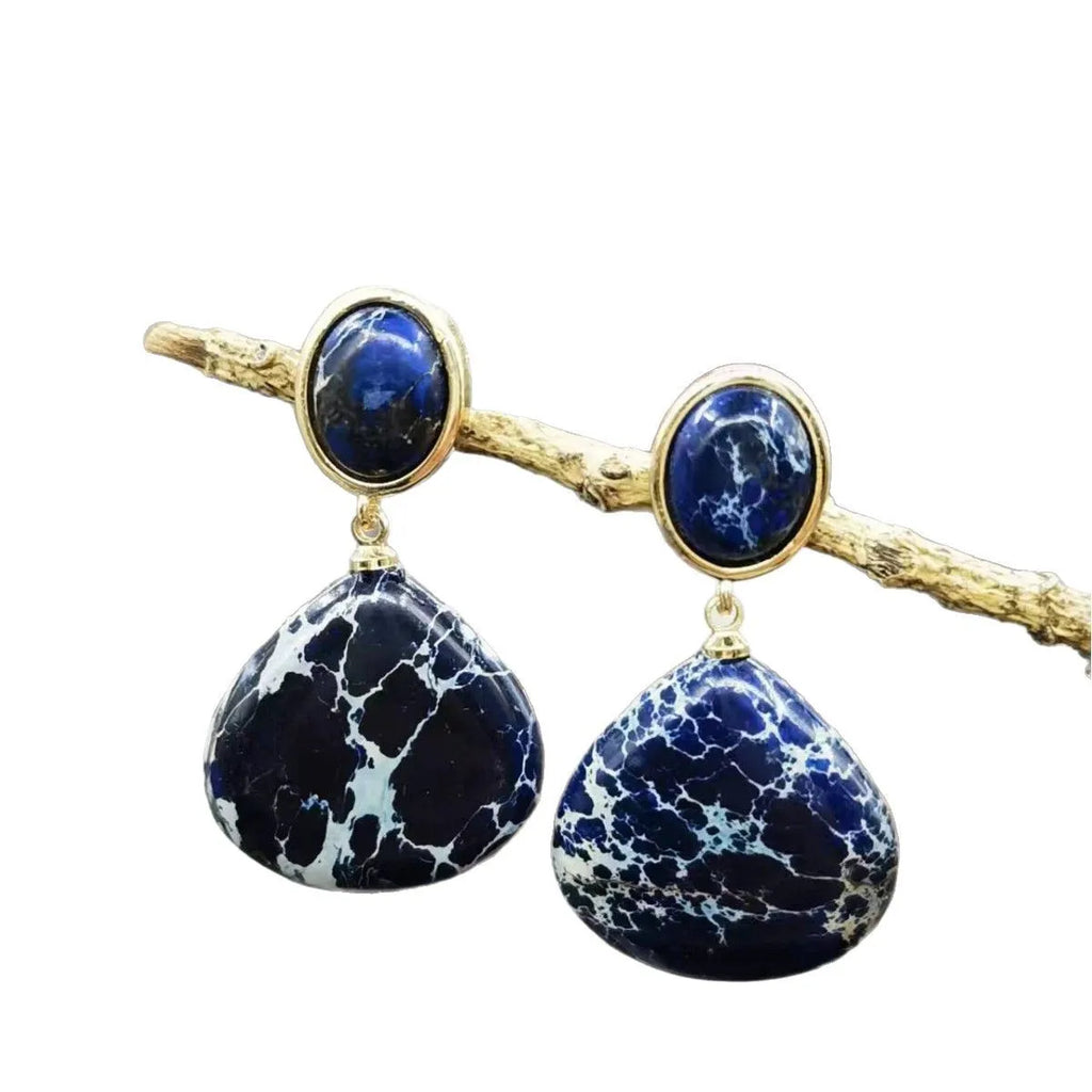 Natural emperor stone drop-shaped earrings ancient style colour option A