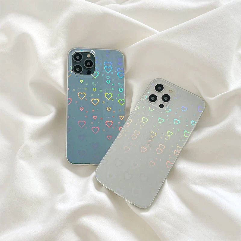Laser colorful love double-sided coated silicone phone case for iPhone