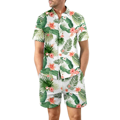 Stylish printed shirt and drawstring shorts set for men's casual beach vacation outfit