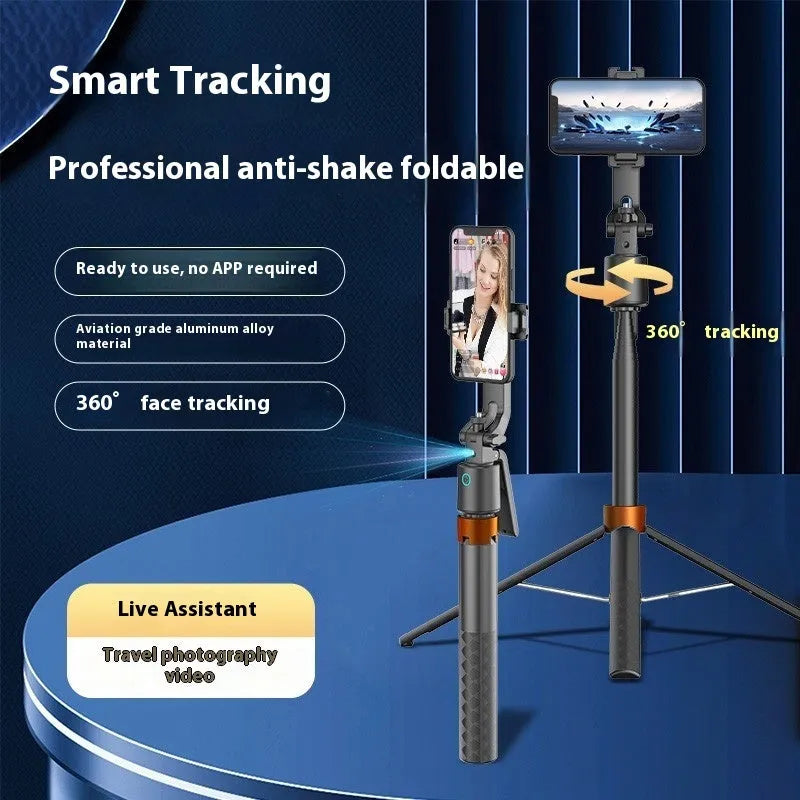 Smart face tracking PTZ Bluetooth selfie stick with 1.8m detachable keel in black plastic