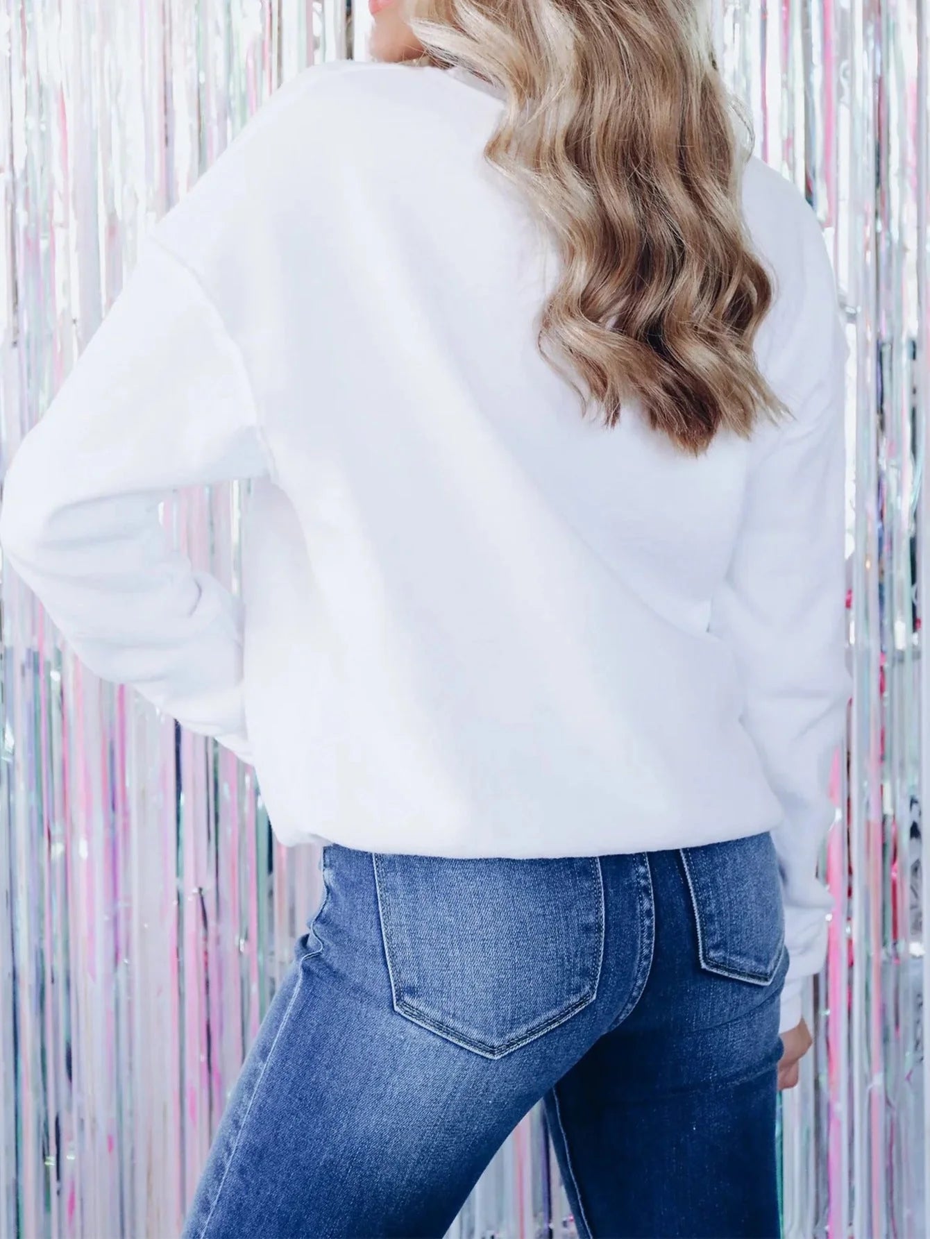 Women's milky white hooded sweatshirt with Christmas tree sequin design