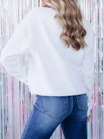 Women's milky white hooded sweatshirt with Christmas tree sequin design