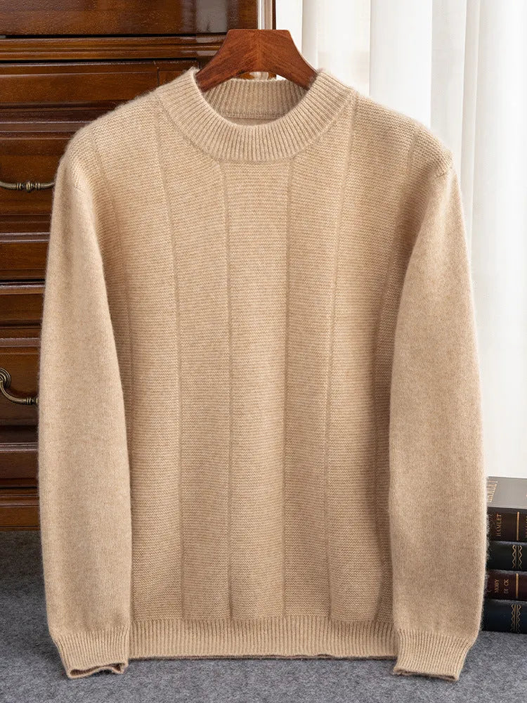High Sense men's double thick cashmere sweater round neck long sleeve solid colour pullover winter casual