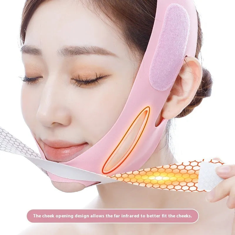 Pink and black elastic V face bandage for facial contouring and skin tightening care