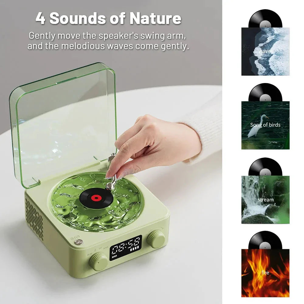 Retro Bluetooth Turntable Speaker with vibrant RGB lamp effect