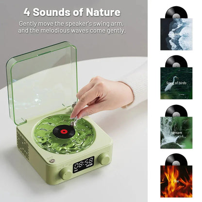 Retro Bluetooth Turntable Speaker with vibrant RGB lamp effect