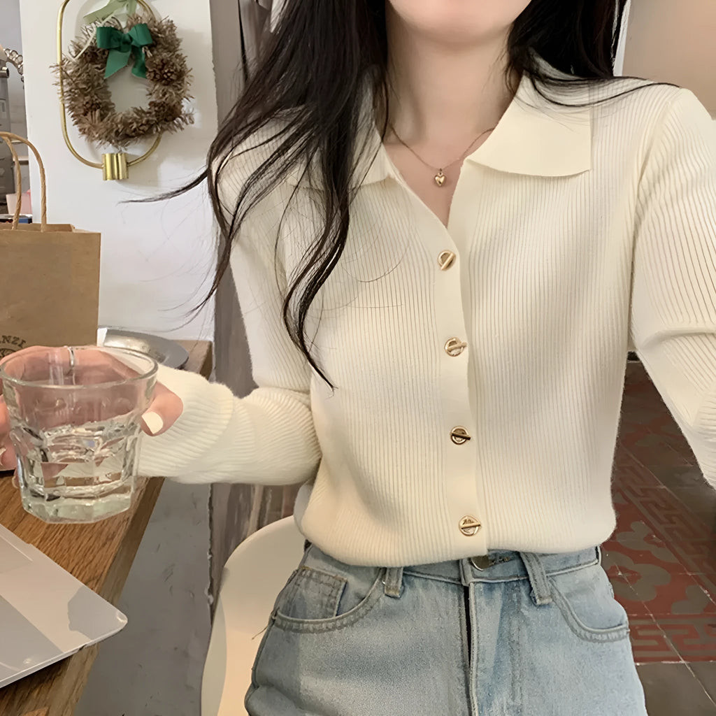 Long-sleeved loose viscose knit cardigan top in beige, black, green, khaki, or oatmeal colour.