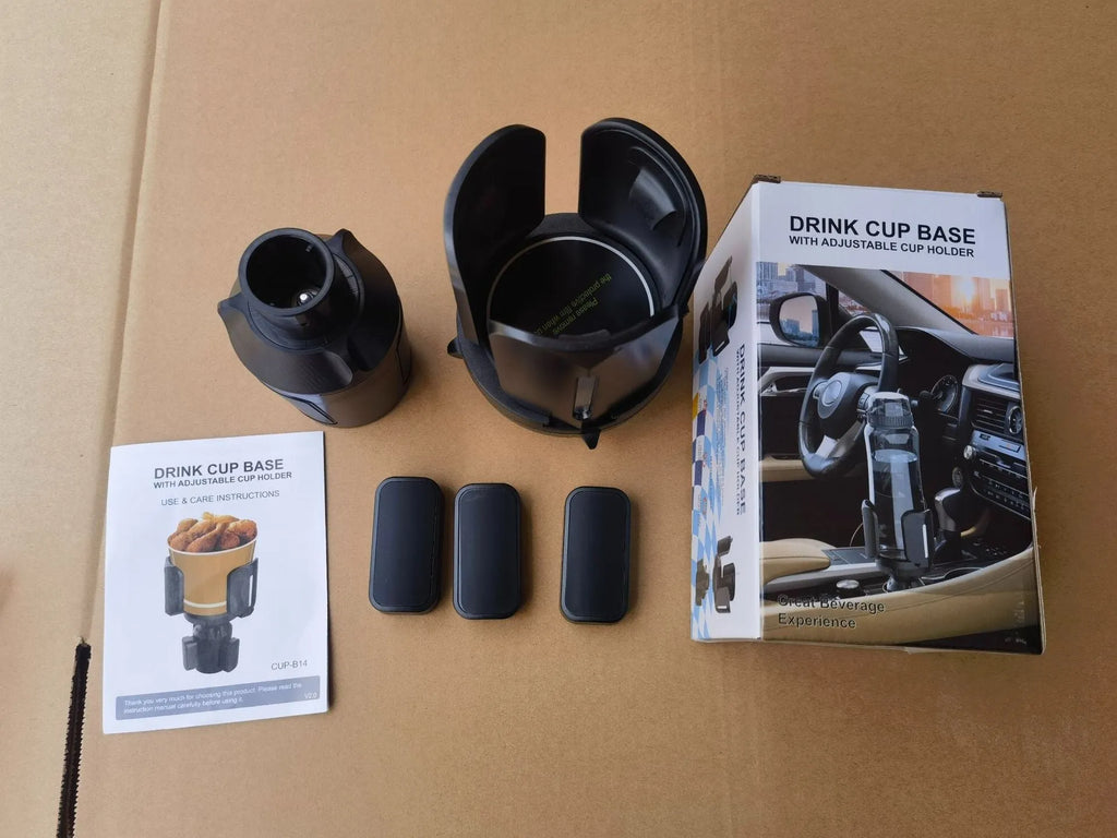 B14 straight car water cup bracket with widened pad in black ABS material on a flat surface