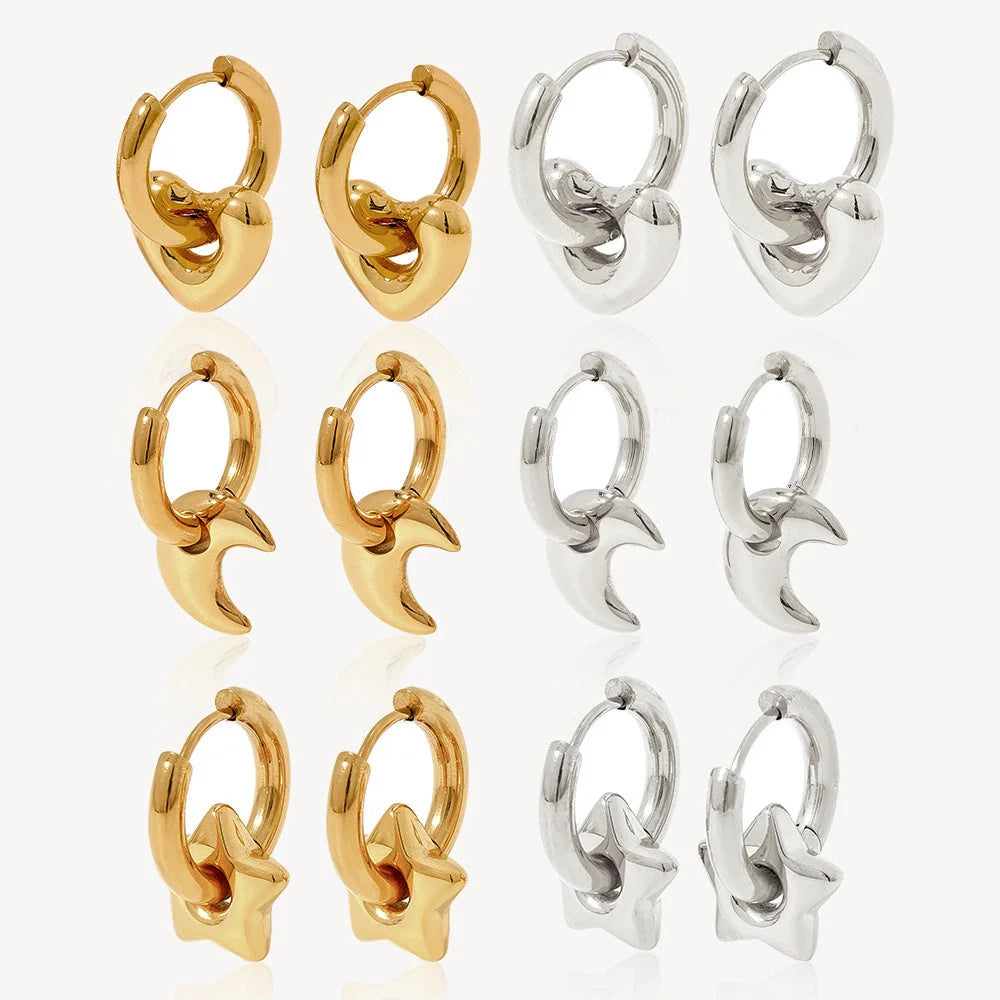 XINGX Stainless Steel Glossy Earrings in geometric designs, available in gold and silver tones.