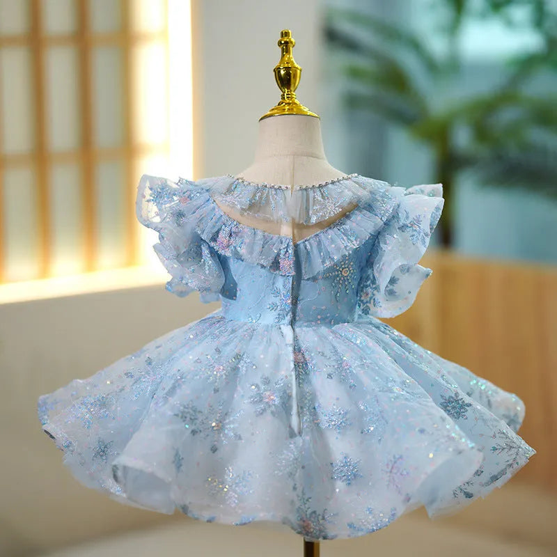 Girl's sky blue princess costume dress in polyester fabric for parties