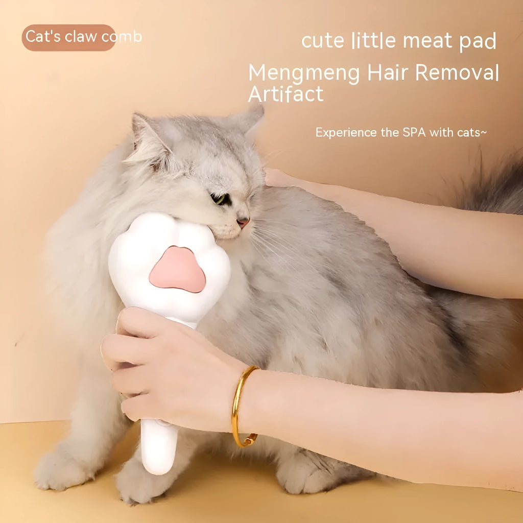 White plastic pet comb with one-click hair removal and massage feature for cat grooming