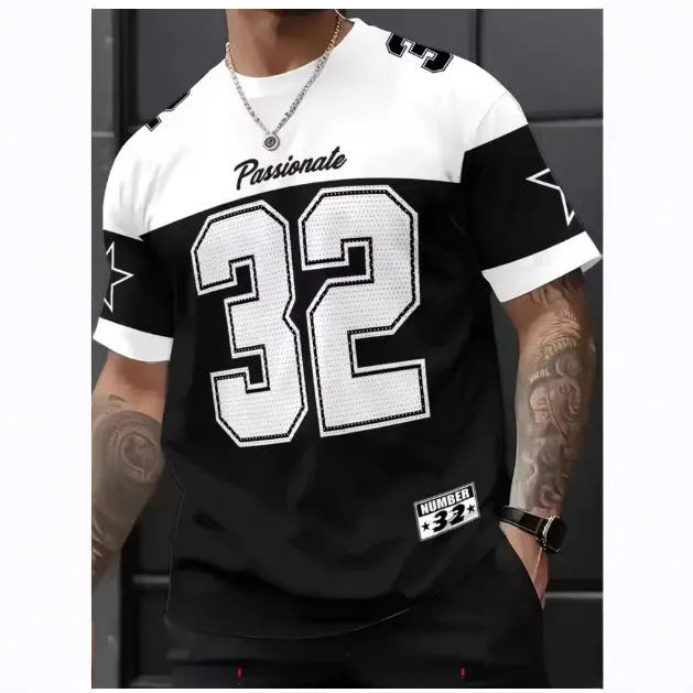 Men's casual digital printed round neck short sleeve T-shirt in polyester bird eye cloth, summer leisure top