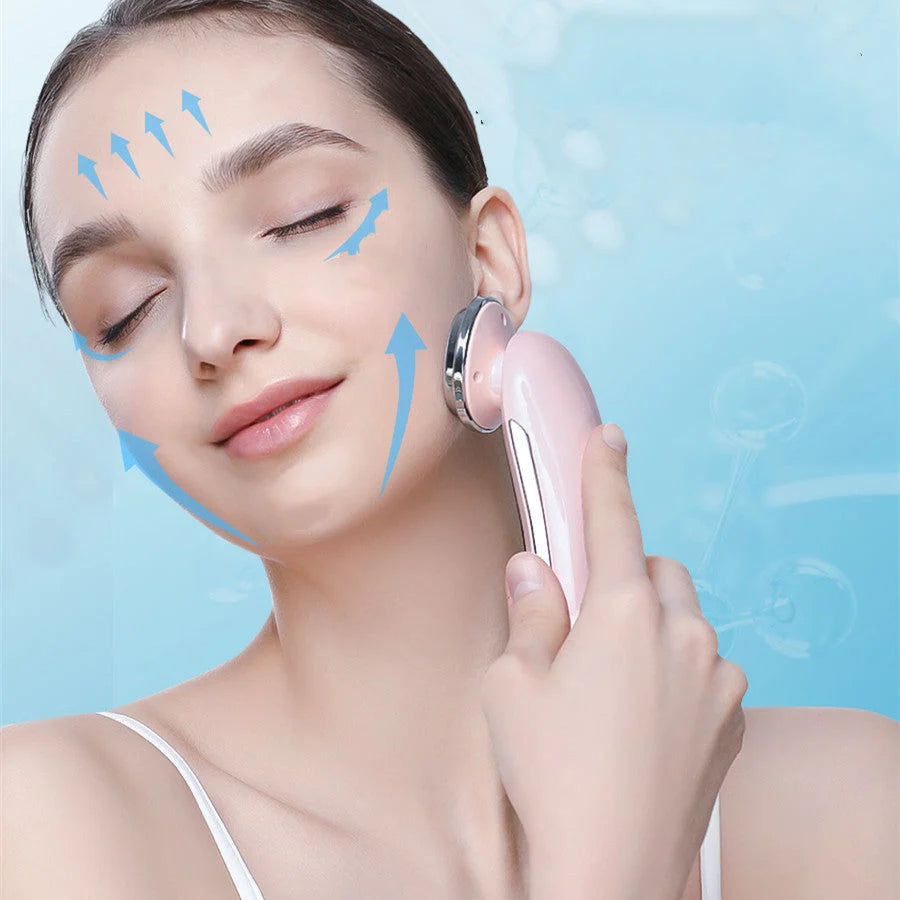 Pink White Facial Massager with multi-function cleansing and light therapy features