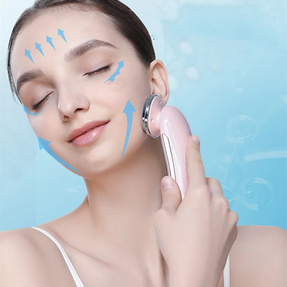 Pink White Facial Massager with multi-function cleansing and light therapy features