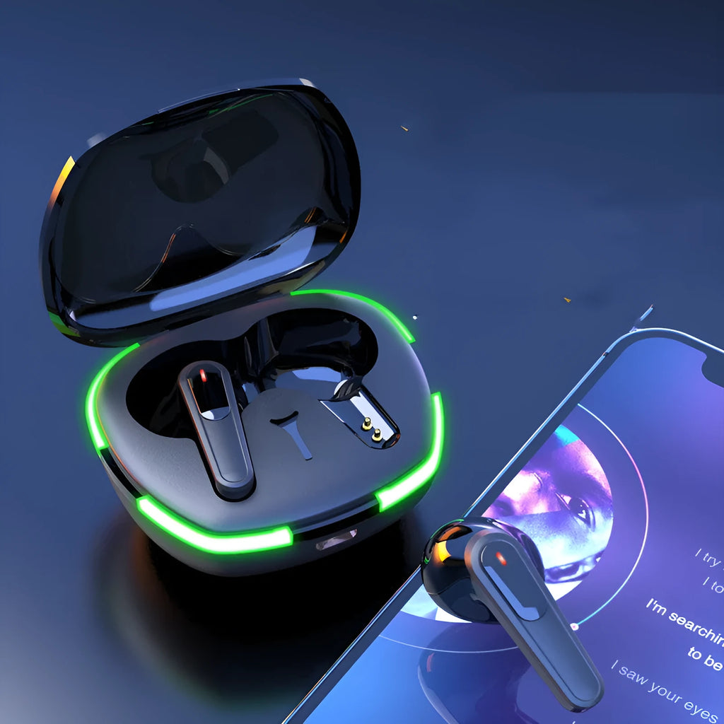 Black Pro60 Bluetooth wireless headset with half-in-ear design and matte finish charging case