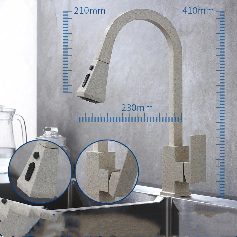 Stretchable sink faucet with double outlet mode in black and oatmeal options