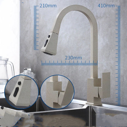 Stretchable sink faucet with double outlet mode in black and oatmeal options