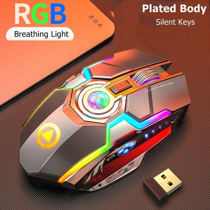 Wireless gaming mouse with RGB lighting and mute button in grey and black options
