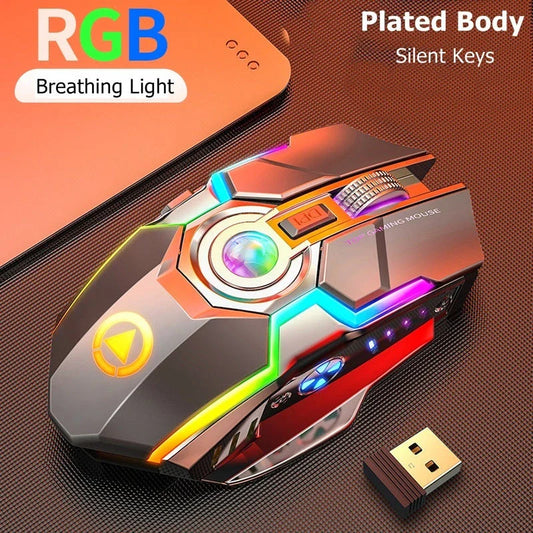 Wireless gaming mouse with RGB lighting and mute button in grey and black options