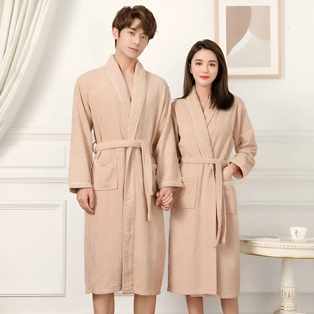 Cotton terry bathrobe in peacock blue, super thick 301-350g, simple casual style for men and women