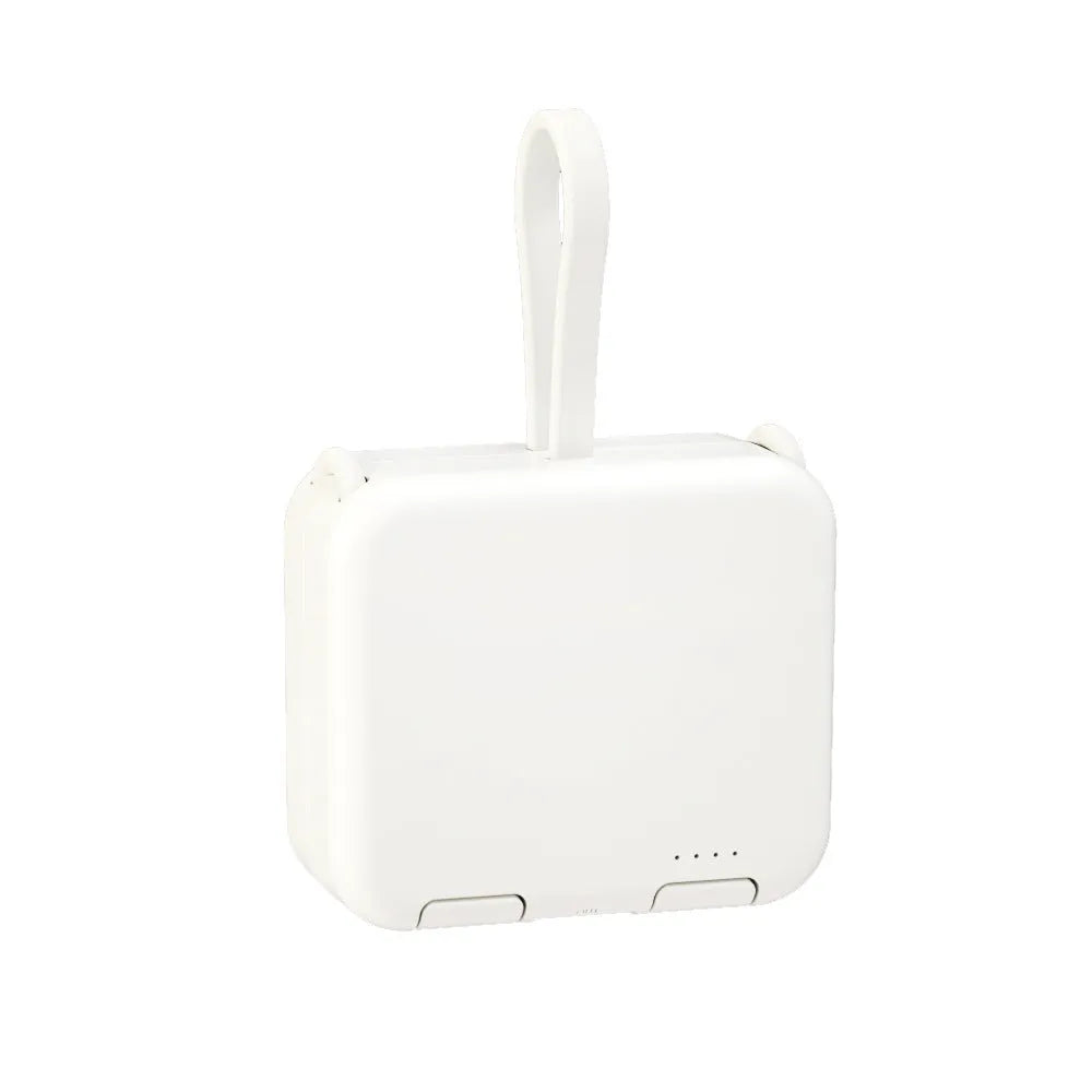 Handbag back clip power bank in blue showing phone stand function and Type-C/Lightning charging ports.