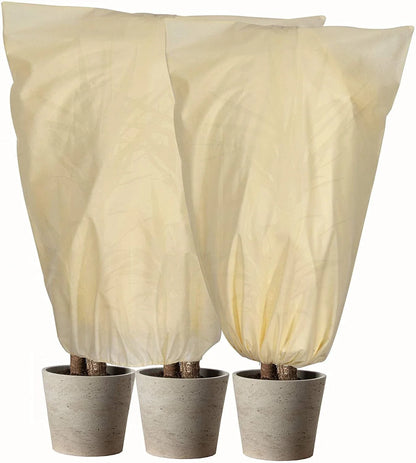 Adjustable plant cover in beige color, designed to protect plants from cold weather and harsh winter conditions