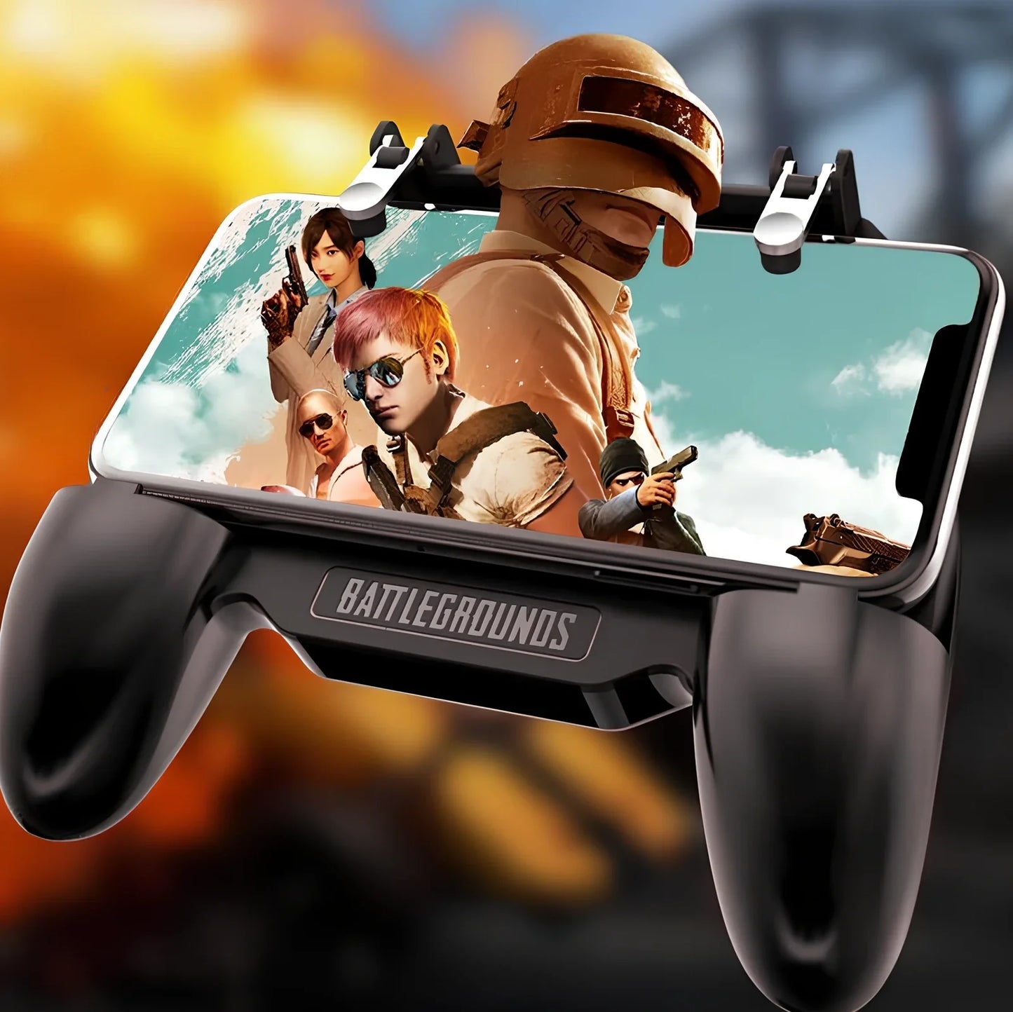 Black 5-in-1 mobile gaming controller with fan, 2000mAh powerbank, wireless clamp for phones 10-16.5cm