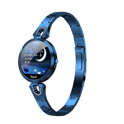 Women's waterproof smartwatch with heart rate monitor and stainless steel strap