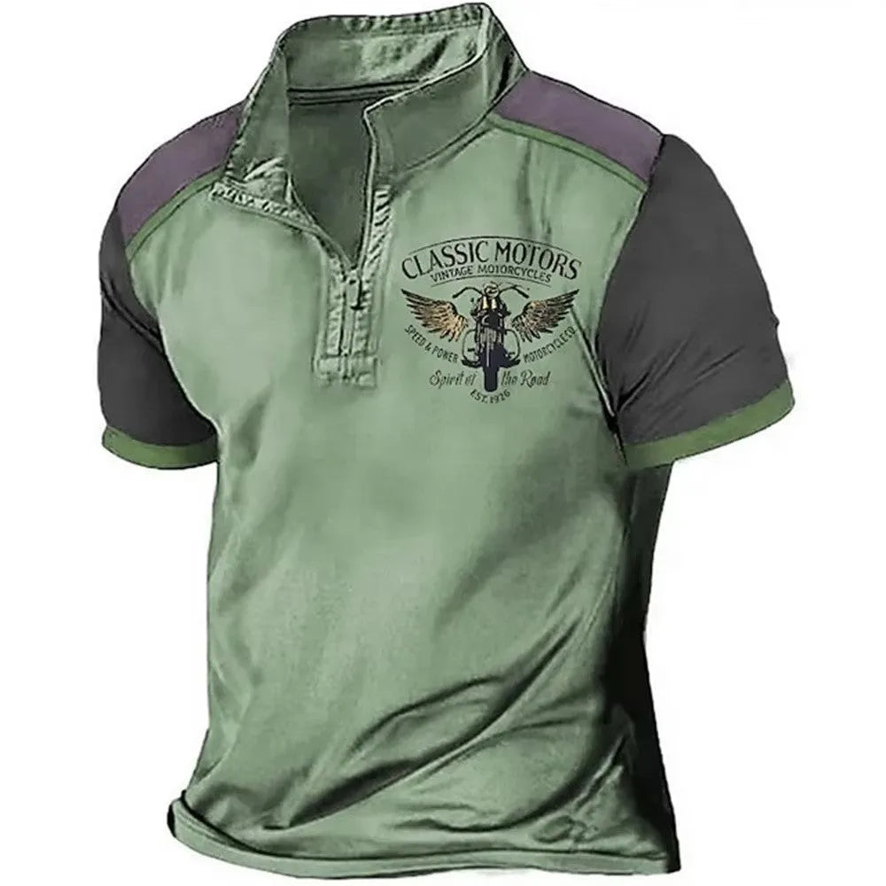 Golf polo shirt with digital 3D printing in a solid colour, loose pullover style.