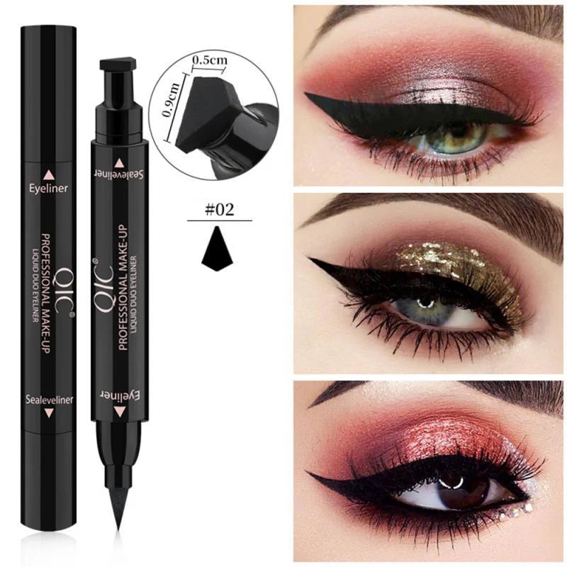 Double-headed wing seal eyeliner with quick-drying carbon black formula for precise application