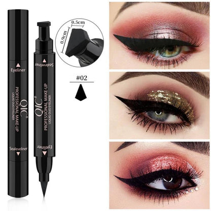 Double-headed wing seal eyeliner with quick-drying carbon black formula for precise application