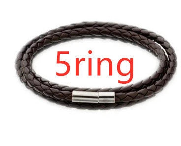 Personalized braided leather bracelet with engraved charm for men, available in black, brown, and navy colors