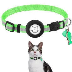 Apple Airtag protective cover collar for cats in stripes pattern with bell and reflective material
