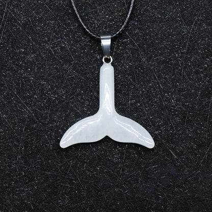 Crystal fishtail necklace with carved whale tail pendant measuring 2.0mm thick on 50cm lanyard
