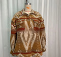 Women's loose-fit retro jacket with Aztec print in Army Green, made from wool blend fabric.