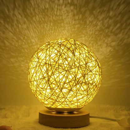 LED rattan table lamp with hand-knit lampshade in various colours