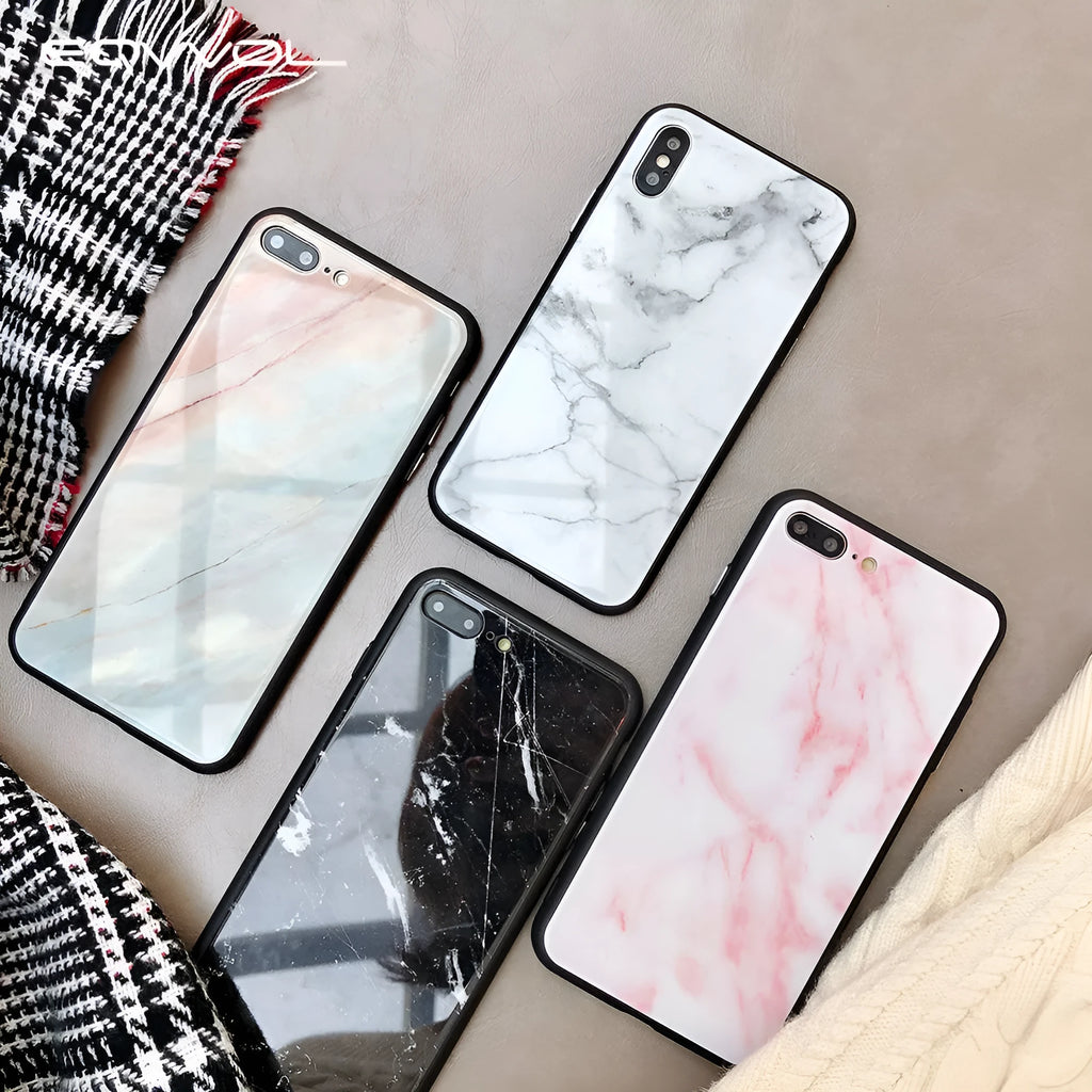 Marble glass phone case for iPhone with HD glossy mirror finish and soft TPU edge, beige colour