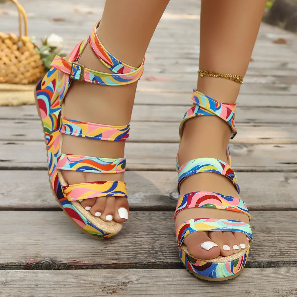 Women's buckle strap wedge sandals with fish mouth toe design in European style