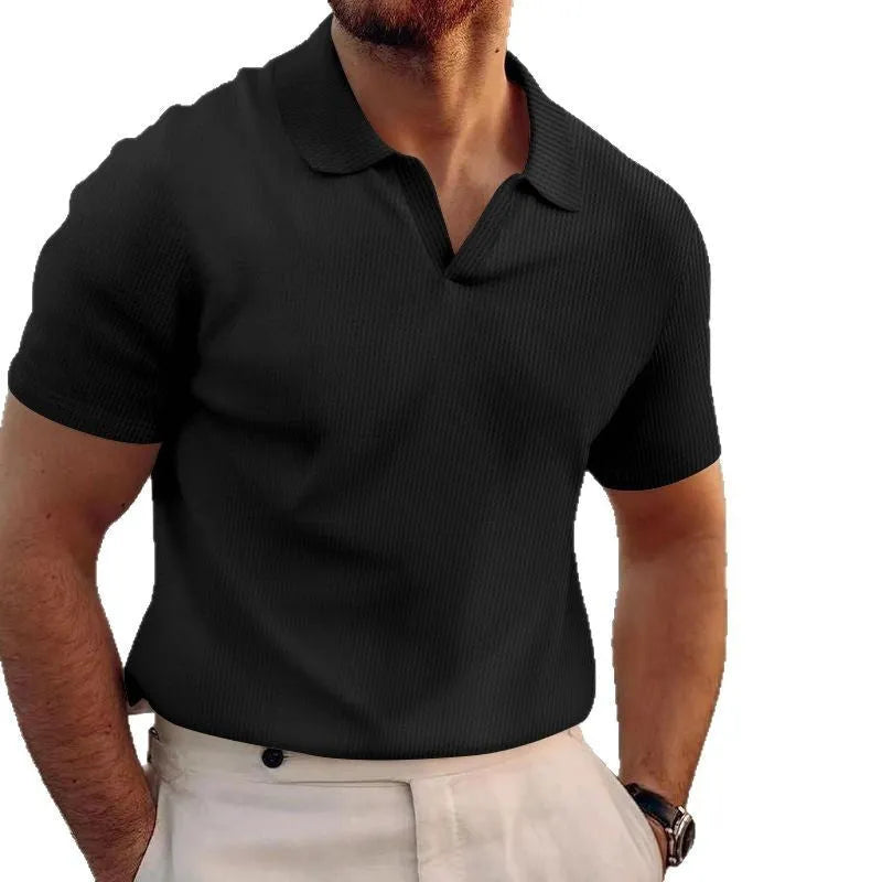 Men's slim fit lapels t-shirt in heavy waffle texture, shown in a solid colour