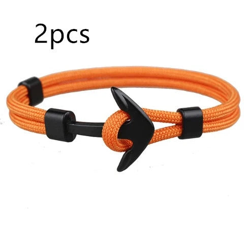 Nautical anchor bracelet with brass details and cotton rope, 21cm length