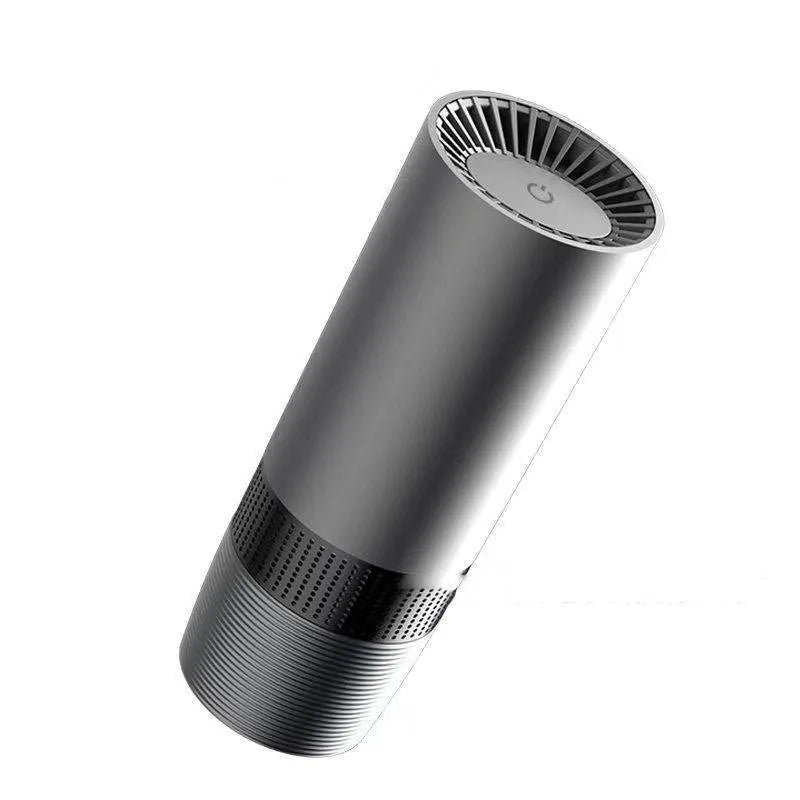 Black aluminium alloy car air purifier with push button controls
