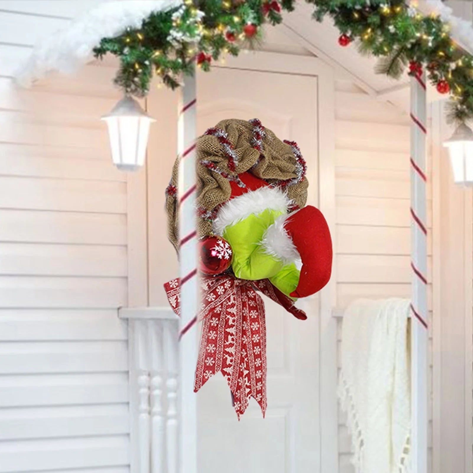 Christmas Thief Stole Burlap Wreath with Santa Legs Design in red