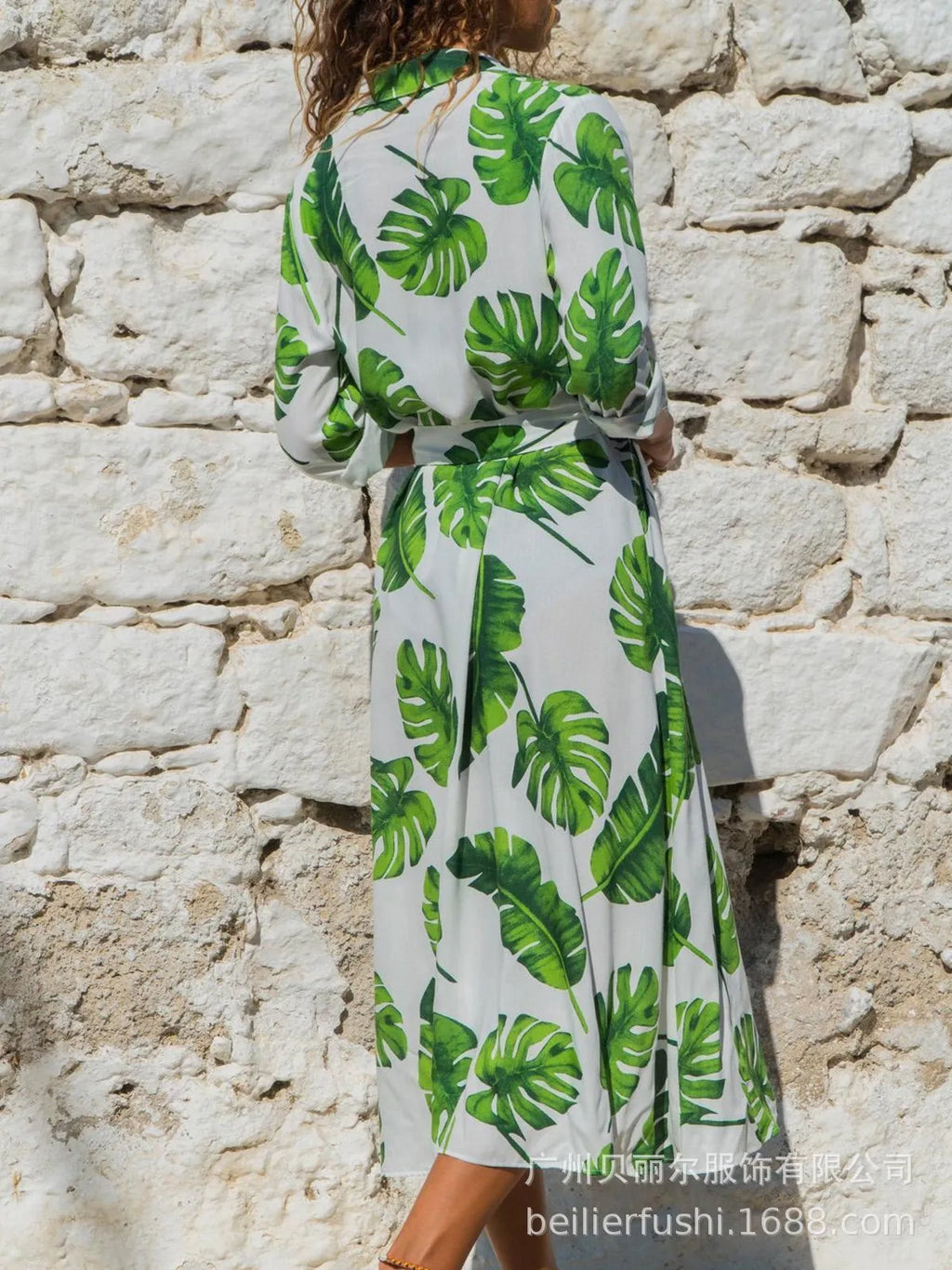 Women's vintage chiffon dress with V-neck, high waist, and A-line skirt in light colour