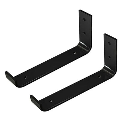 Iron wall bearing support shelf with black powder coat finish, available in three sizes