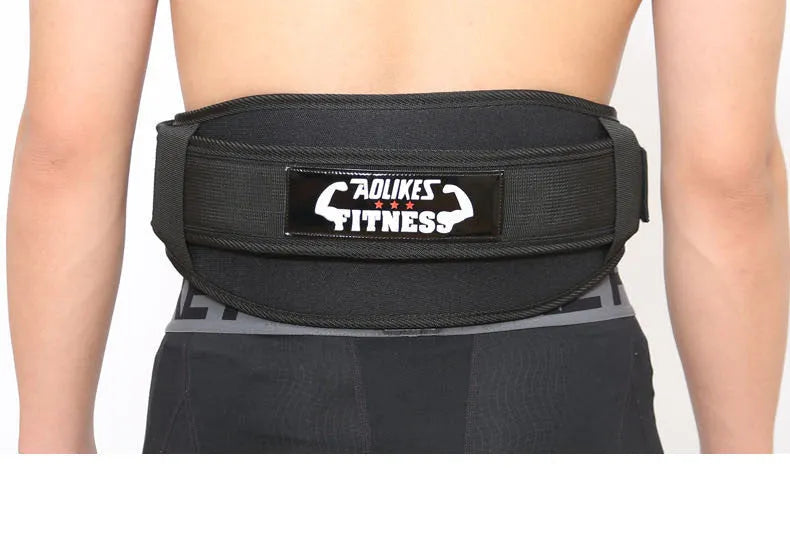 Nylon fitness weightlifting waistband for adults in black, red, or yellow colours, available in L, M, and XL sizes.