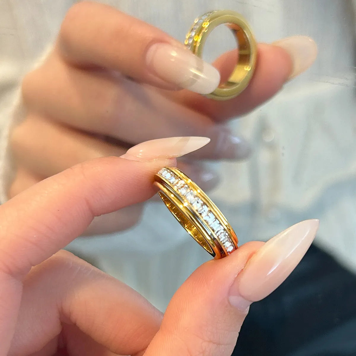 Titanium steel rotatable ring with starry sky geometric pattern in gold colour, unisex style